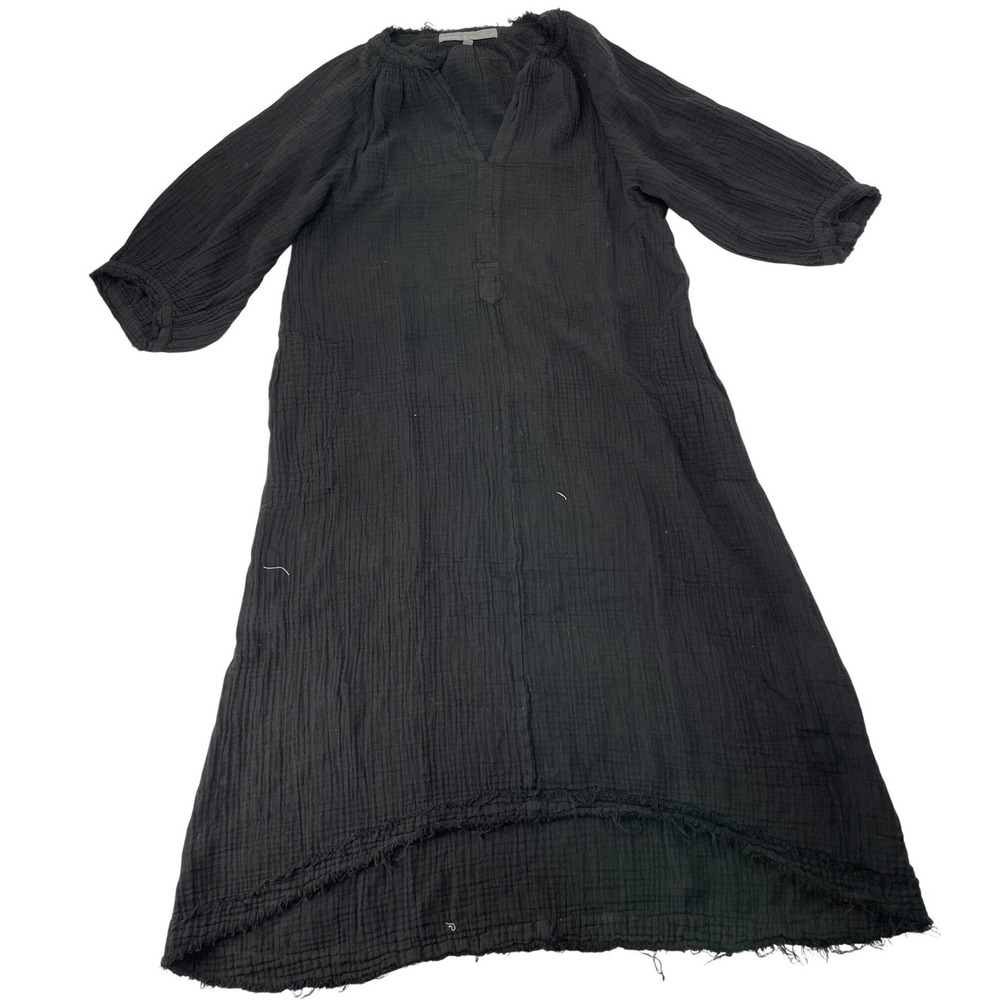 Ocean + Main Dress M/L Black Good Gauze Midi High Low Raw Hem